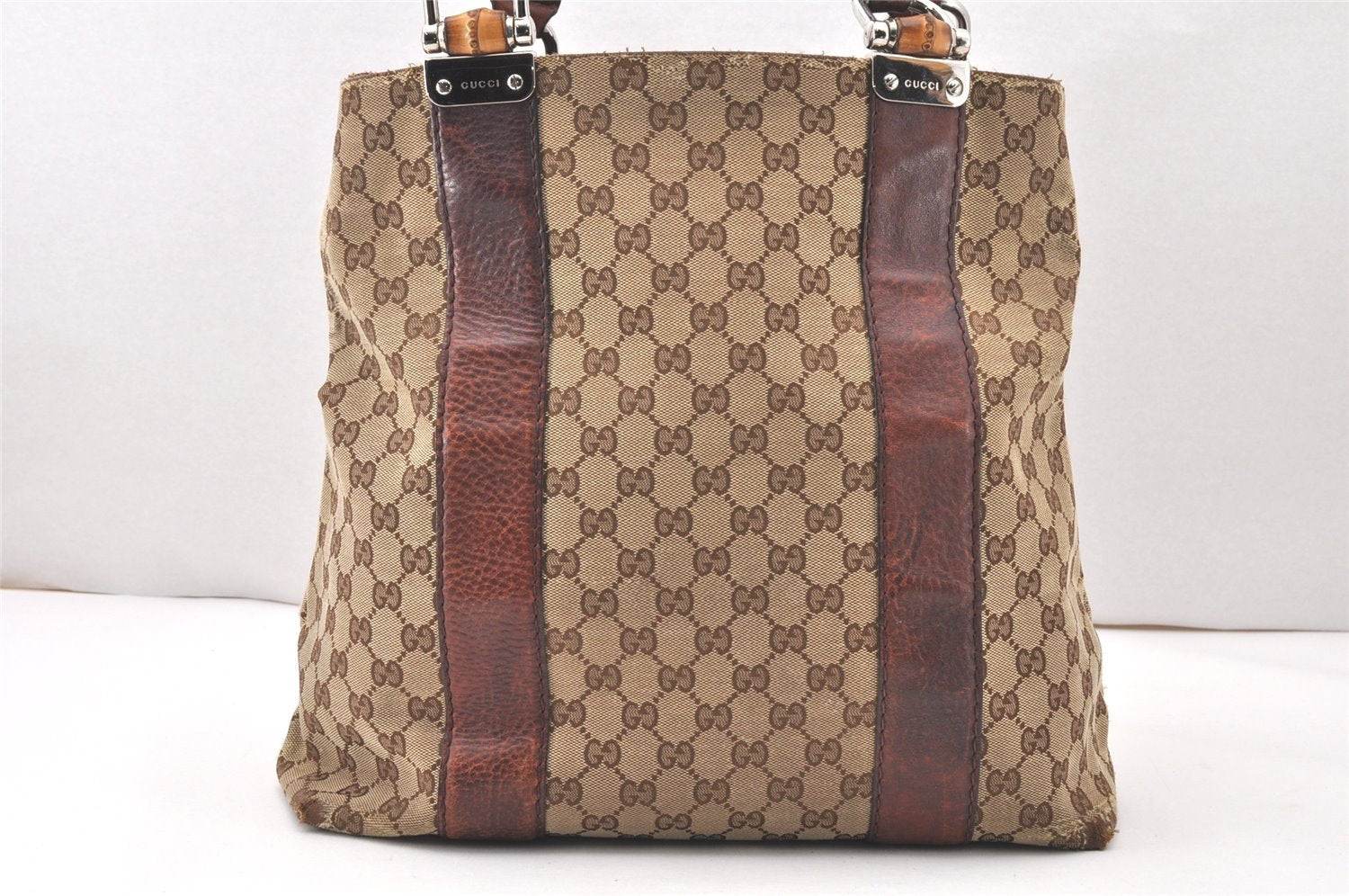 Authentic GUCCI Bamboo Shoulder Hand Bag GG Canvas Leather 232946 Brown 5734K