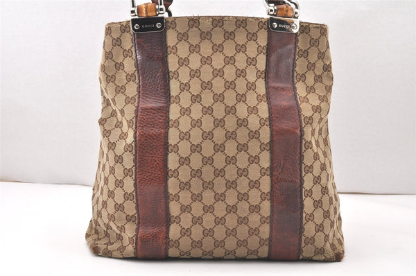Authentic GUCCI Bamboo Shoulder Hand Bag GG Canvas Leather 232946 Brown 5734K
