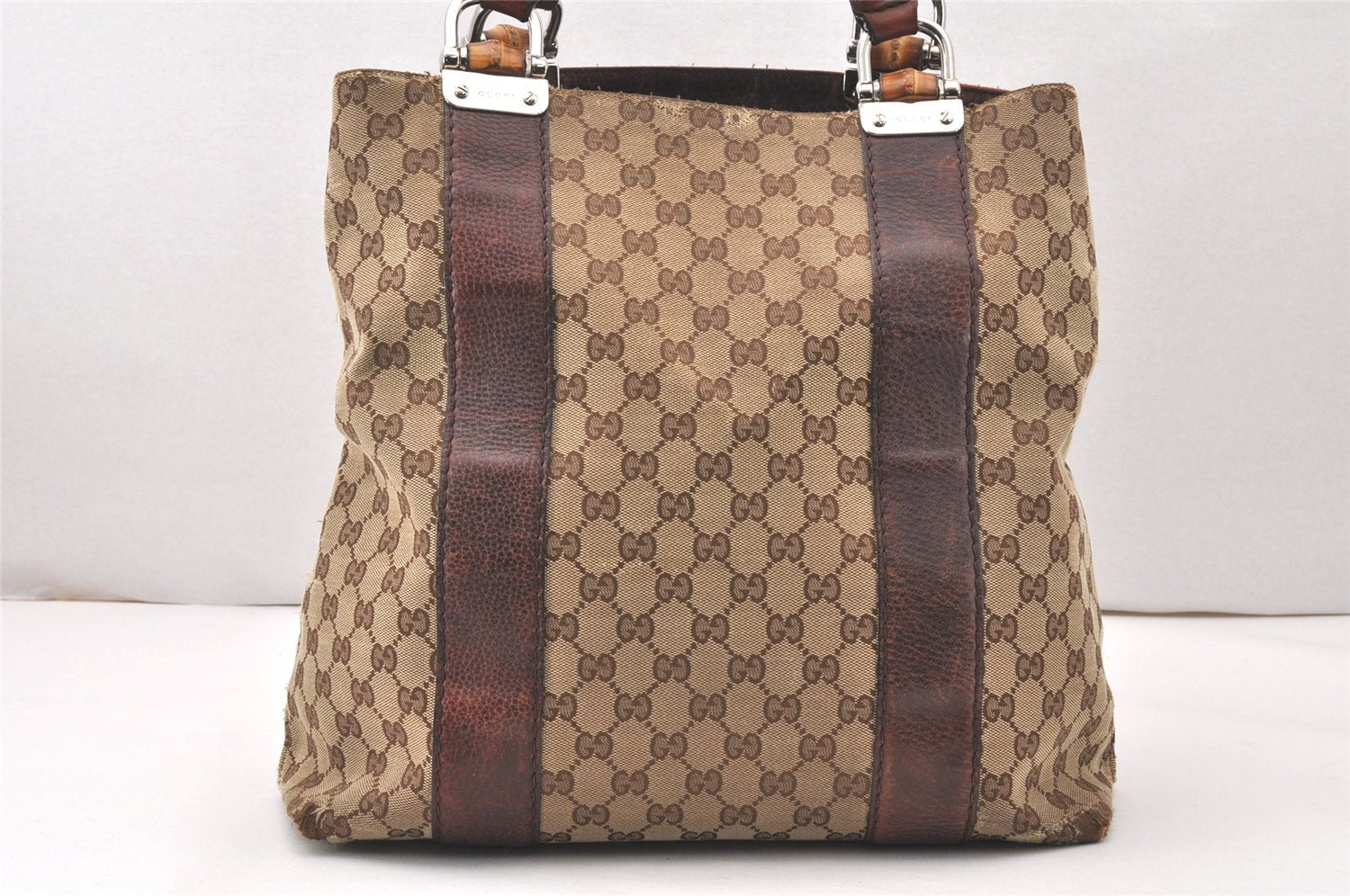 Authentic GUCCI Bamboo Shoulder Hand Bag GG Canvas Leather 232946 Brown 5734K
