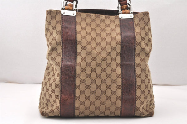 Authentic GUCCI Bamboo Shoulder Hand Bag GG Canvas Leather 232946 Brown 5734K