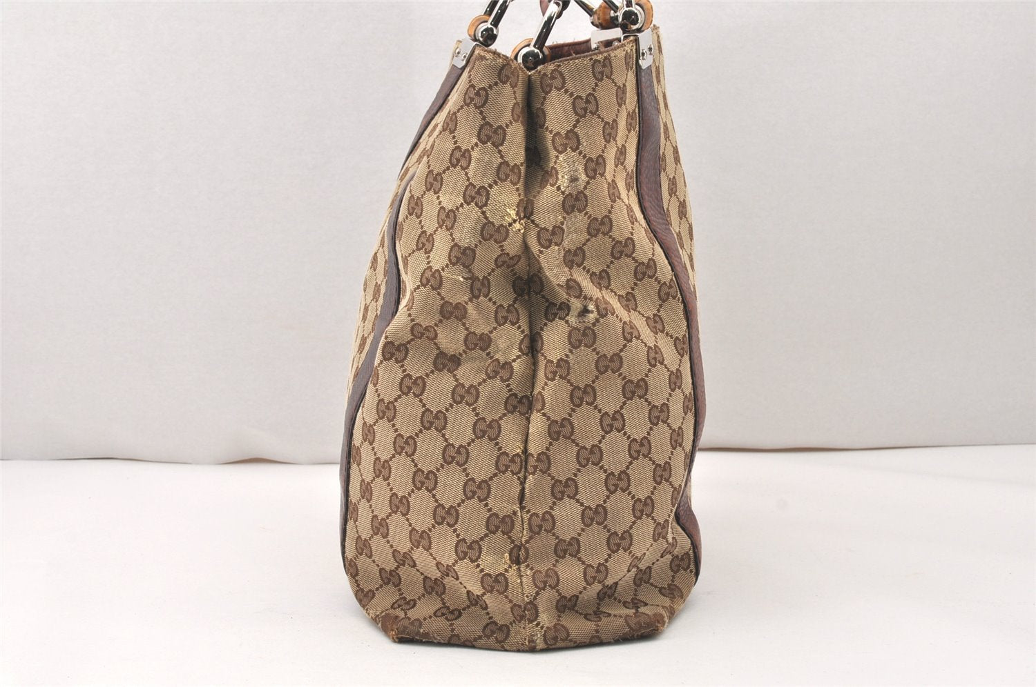 Authentic GUCCI Bamboo Shoulder Hand Bag GG Canvas Leather 232946 Brown 5734K