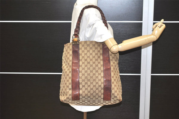Authentic GUCCI Bamboo Shoulder Hand Bag GG Canvas Leather 232946 Brown 5734K