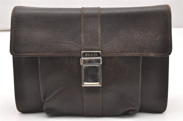 Authentic GUCCI Vintage Clutch Hand Bag Purse Leather Brown 5735K
