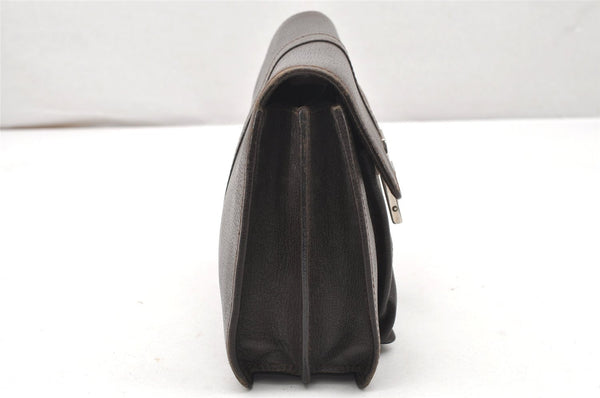 Authentic GUCCI Vintage Clutch Hand Bag Purse Leather Brown 5735K