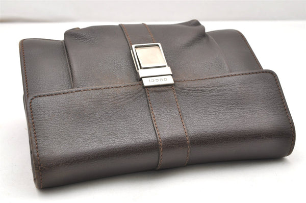 Authentic GUCCI Vintage Clutch Hand Bag Purse Leather Brown 5735K