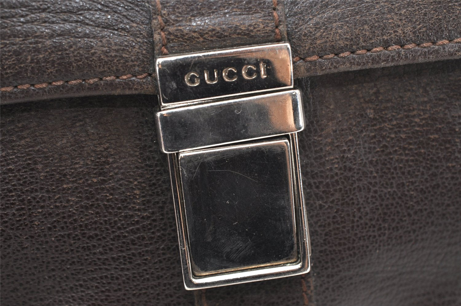 Authentic GUCCI Vintage Clutch Hand Bag Purse Leather Brown 5735K