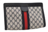 Authentic GUCCI Sherry Line Clutch Hand Bag Purse GG PVC Leather Navy Blue 5736J
