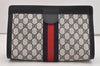 Authentic GUCCI Sherry Line Clutch Hand Bag Purse GG PVC Leather Navy Blue 5736J