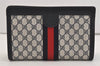 Authentic GUCCI Sherry Line Clutch Hand Bag Purse GG PVC Leather Navy Blue 5736J