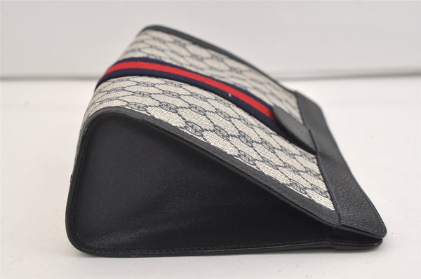 Authentic GUCCI Sherry Line Clutch Hand Bag Purse GG PVC Leather Navy Blue 5736J