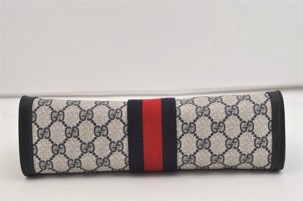 Authentic GUCCI Sherry Line Clutch Hand Bag Purse GG PVC Leather Navy Blue 5736J