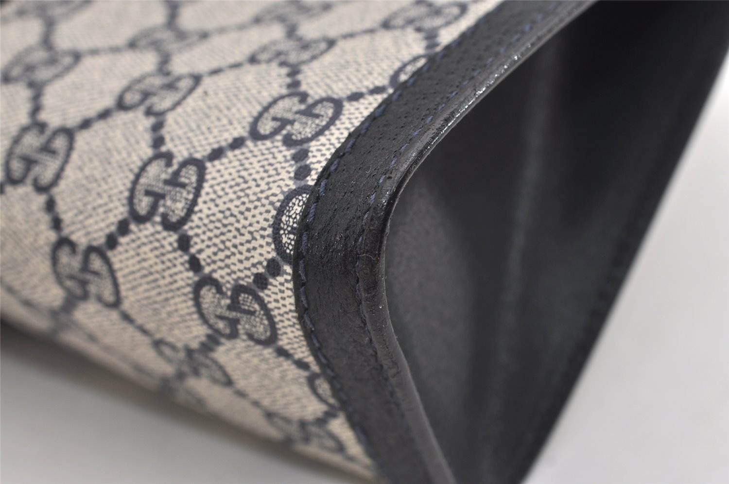 Authentic GUCCI Sherry Line Clutch Hand Bag Purse GG PVC Leather Navy Blue 5736J