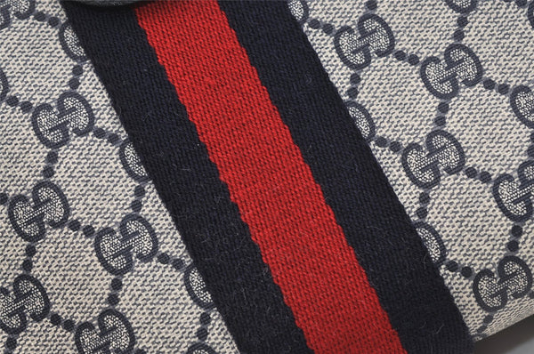Authentic GUCCI Sherry Line Clutch Hand Bag Purse GG PVC Leather Navy Blue 5736J
