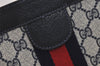 Authentic GUCCI Sherry Line Clutch Hand Bag Purse GG PVC Leather Navy Blue 5736J
