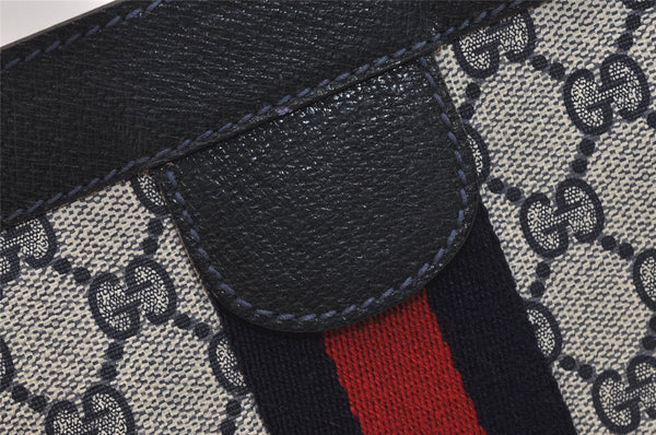 Authentic GUCCI Sherry Line Clutch Hand Bag Purse GG PVC Leather Navy Blue 5736J