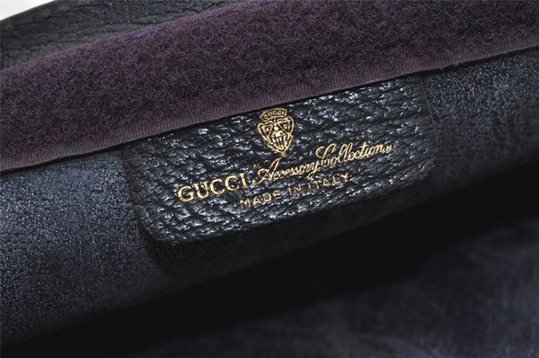 Authentic GUCCI Sherry Line Clutch Hand Bag Purse GG PVC Leather Navy Blue 5736J