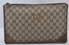 Authentic GUCCI Vintage Clutch Hand Bag Purse GG PVC Leather Brown 5736K