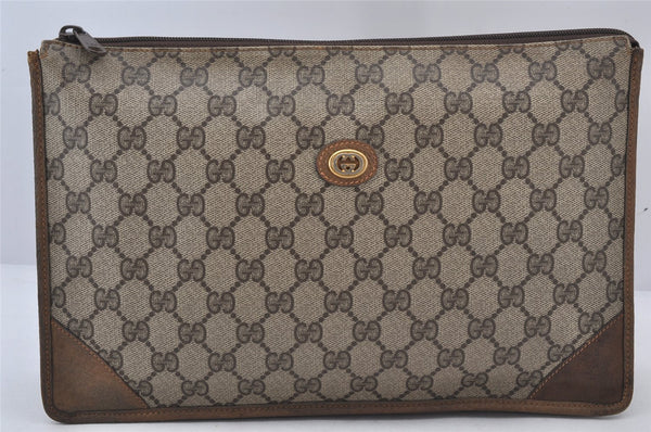 Authentic GUCCI Vintage Clutch Hand Bag Purse GG PVC Leather Brown 5736K