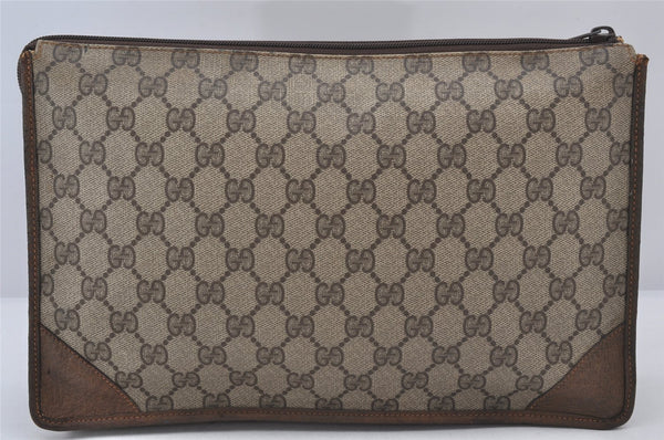 Authentic GUCCI Vintage Clutch Hand Bag Purse GG PVC Leather Brown 5736K