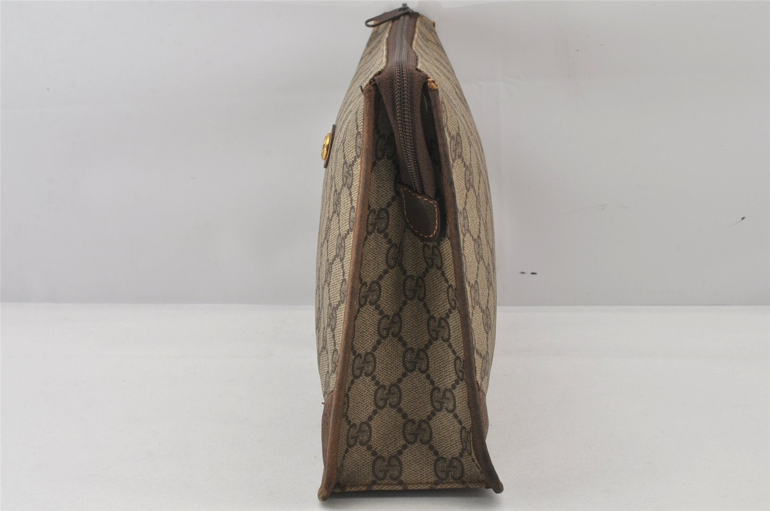 Authentic GUCCI Vintage Clutch Hand Bag Purse GG PVC Leather Brown 5736K