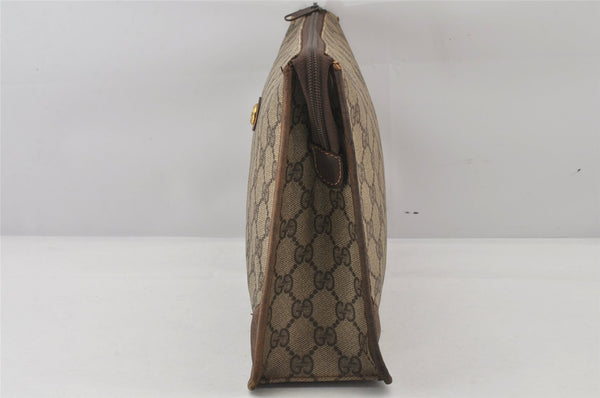 Authentic GUCCI Vintage Clutch Hand Bag Purse GG PVC Leather Brown 5736K