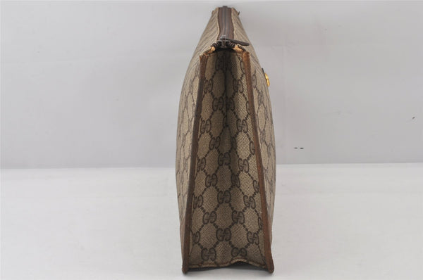 Authentic GUCCI Vintage Clutch Hand Bag Purse GG PVC Leather Brown 5736K