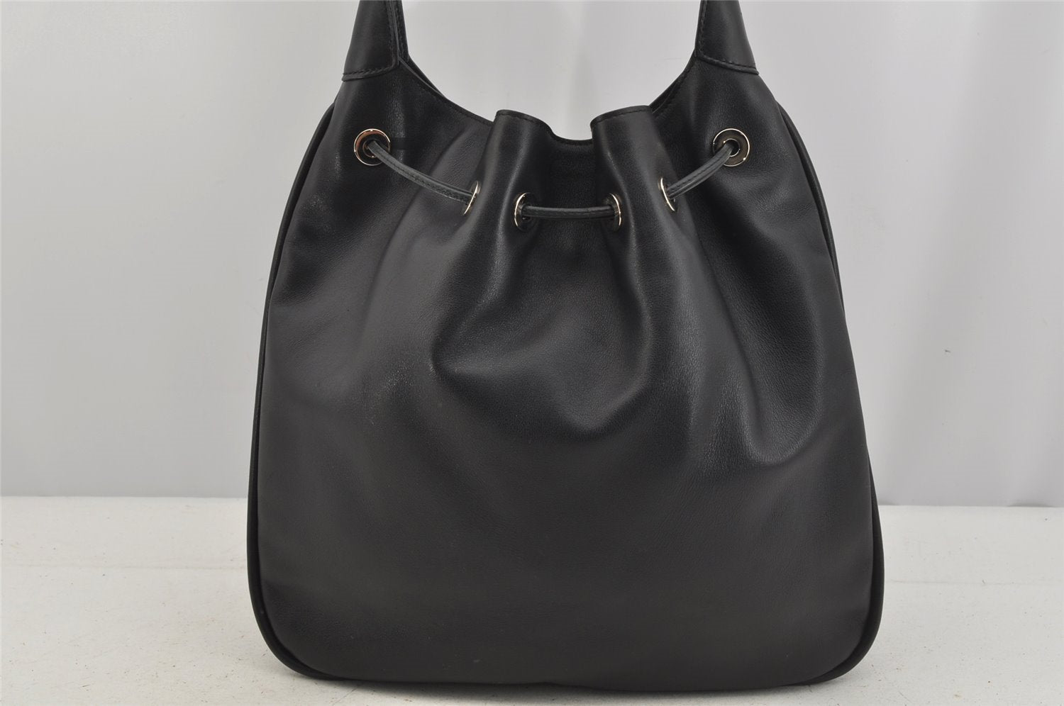 Authentic GUCCI Bamboo Shoulder Hand Bag Purse Leather 0014033 Black 5737J