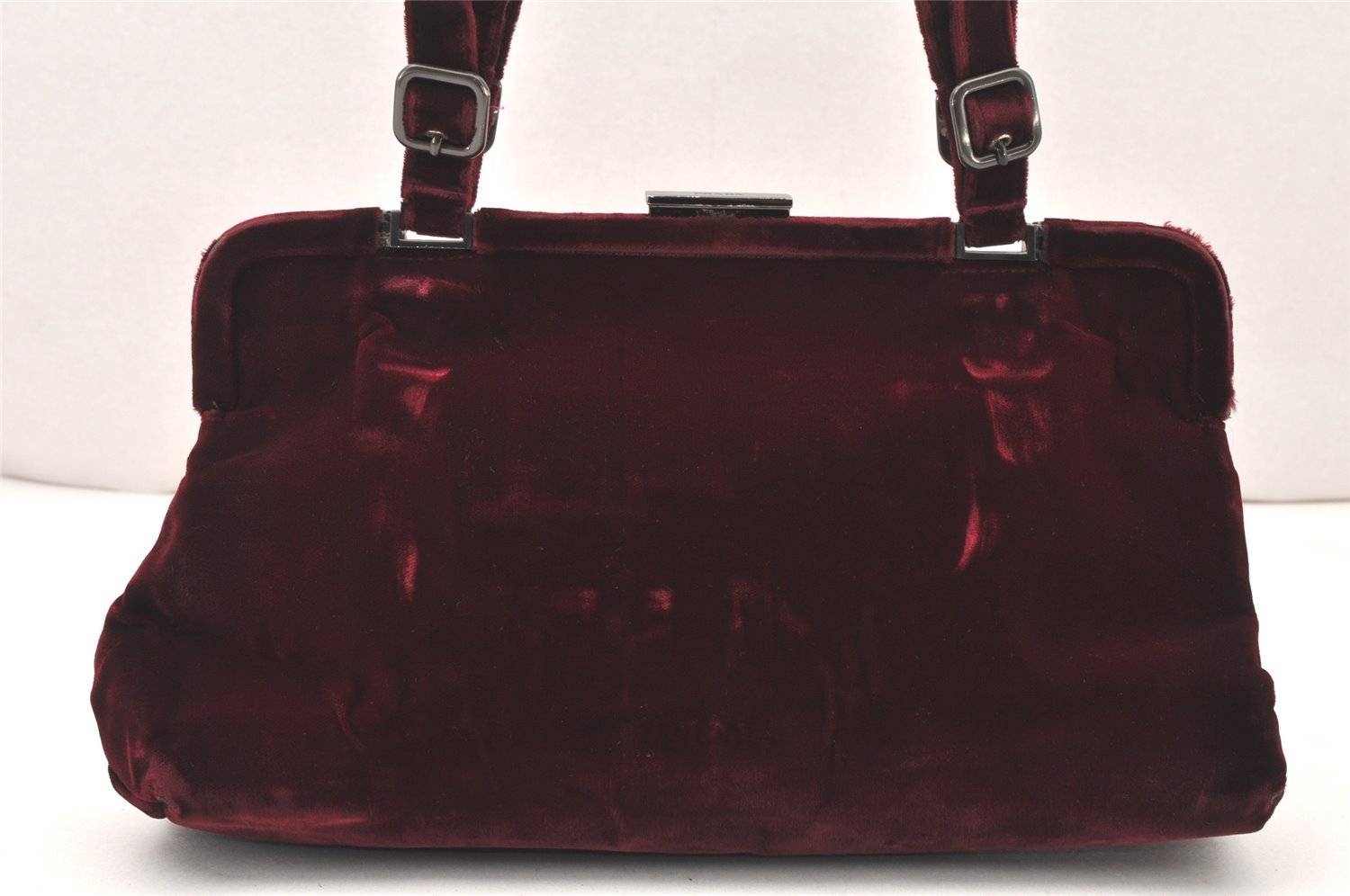 Authentic PRADA Vintage Velour Shoulder Hand Bag Purse Bordeaux Red 5737K