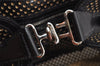 Authentic FENDI Etniko Hand Bag Punching Leather Enamel Black Junk 5738I