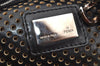 Authentic FENDI Etniko Hand Bag Punching Leather Enamel Black Junk 5738I