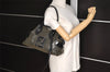 Authentic FENDI Etniko Hand Bag Punching Leather Enamel Black Junk 5738I