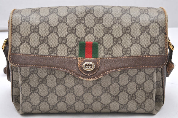 Authentic GUCCI Web Sherry Line Shoulder Cross Bag GG PVC Leather Brown 5738K