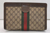 Authentic GUCCI Web Sherry Line Clutch Hand Bag Purse GG PVC Leather Brown 5739J