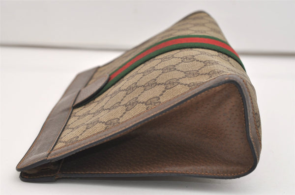 Authentic GUCCI Web Sherry Line Clutch Hand Bag Purse GG PVC Leather Brown 5739J