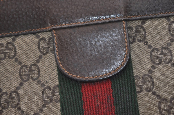 Authentic GUCCI Web Sherry Line Clutch Hand Bag Purse GG PVC Leather Brown 5739J