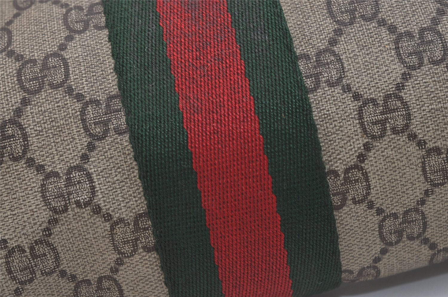 Authentic GUCCI Web Sherry Line Clutch Hand Bag Purse GG PVC Leather Brown 5739J