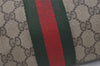 Authentic GUCCI Web Sherry Line Clutch Hand Bag Purse GG PVC Leather Brown 5739J