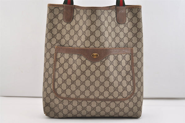 Authentic GUCCI Web Sherry Line Shoulder Tote Bag GG PVC Leather Brown 5741J