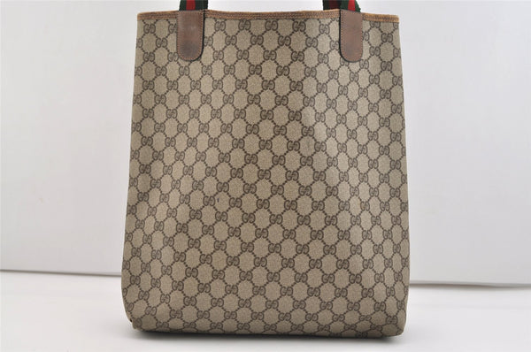 Authentic GUCCI Web Sherry Line Shoulder Tote Bag GG PVC Leather Brown 5741J