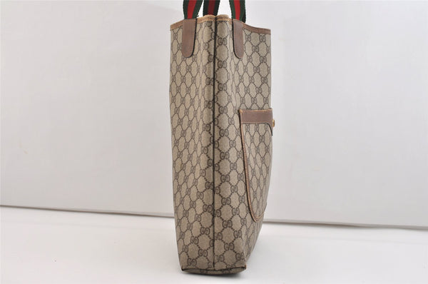 Authentic GUCCI Web Sherry Line Shoulder Tote Bag GG PVC Leather Brown 5741J