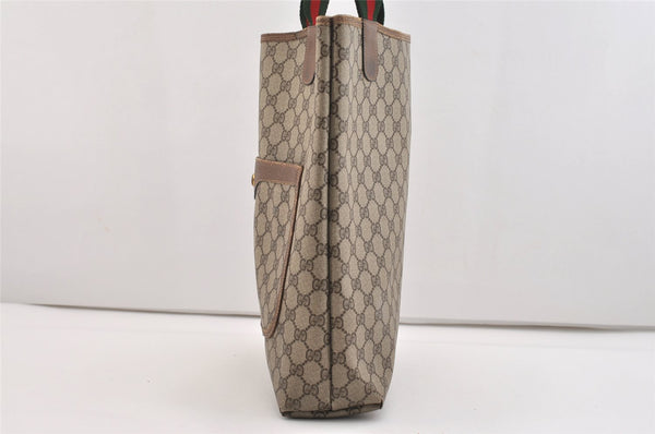 Authentic GUCCI Web Sherry Line Shoulder Tote Bag GG PVC Leather Brown 5741J