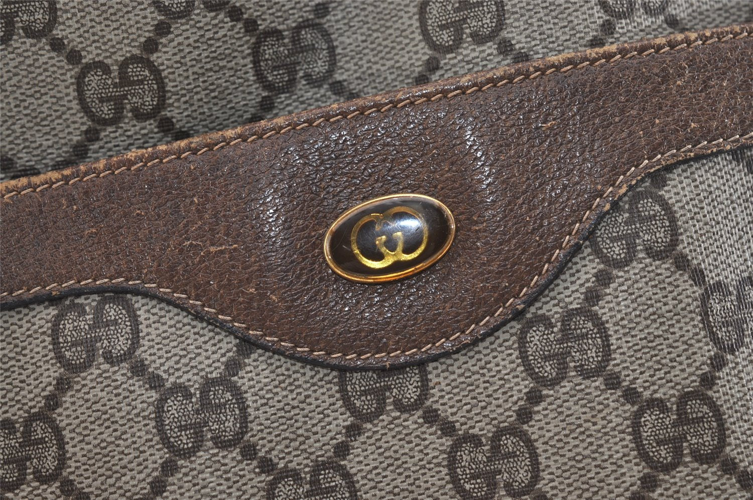 Authentic GUCCI Web Sherry Line Shoulder Tote Bag GG PVC Leather Brown 5741J