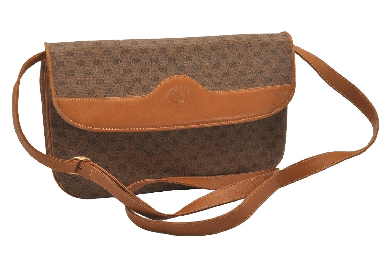 Authentic GUCCI Micro GG PVC Leather Shoulder Cross Body Bag Purse Brown 5747J