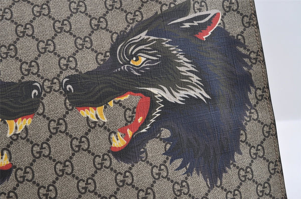 Authentic GUCCI Wolf Pattern 2Way Tote Bag GG PVC Leather 450950 Brown 5750I