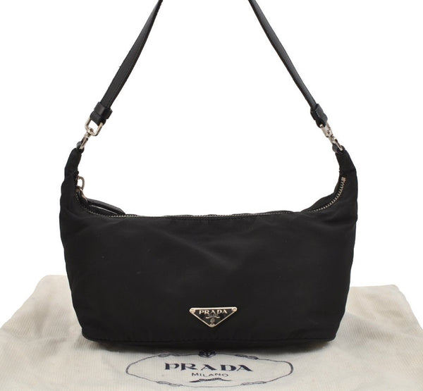 Authentic PRADA Vintage Nylon Tessuto Leather Hand Bag Pouch Purse Black 5750J