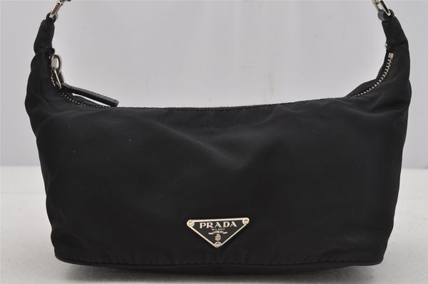 Authentic PRADA Vintage Nylon Tessuto Leather Hand Bag Pouch Purse Black 5750J