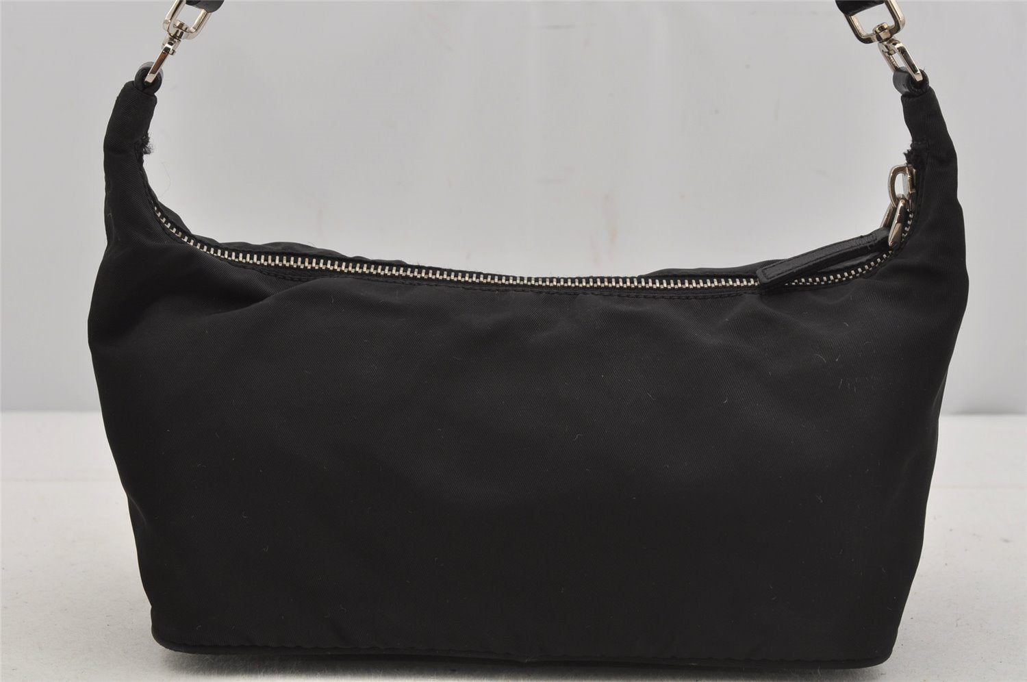 Authentic PRADA Vintage Nylon Tessuto Leather Hand Bag Pouch Purse Black 5750J
