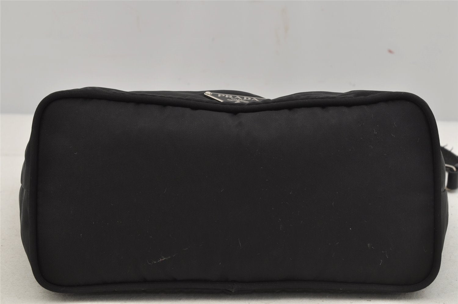 Authentic PRADA Vintage Nylon Tessuto Leather Hand Bag Pouch Purse Black 5750J