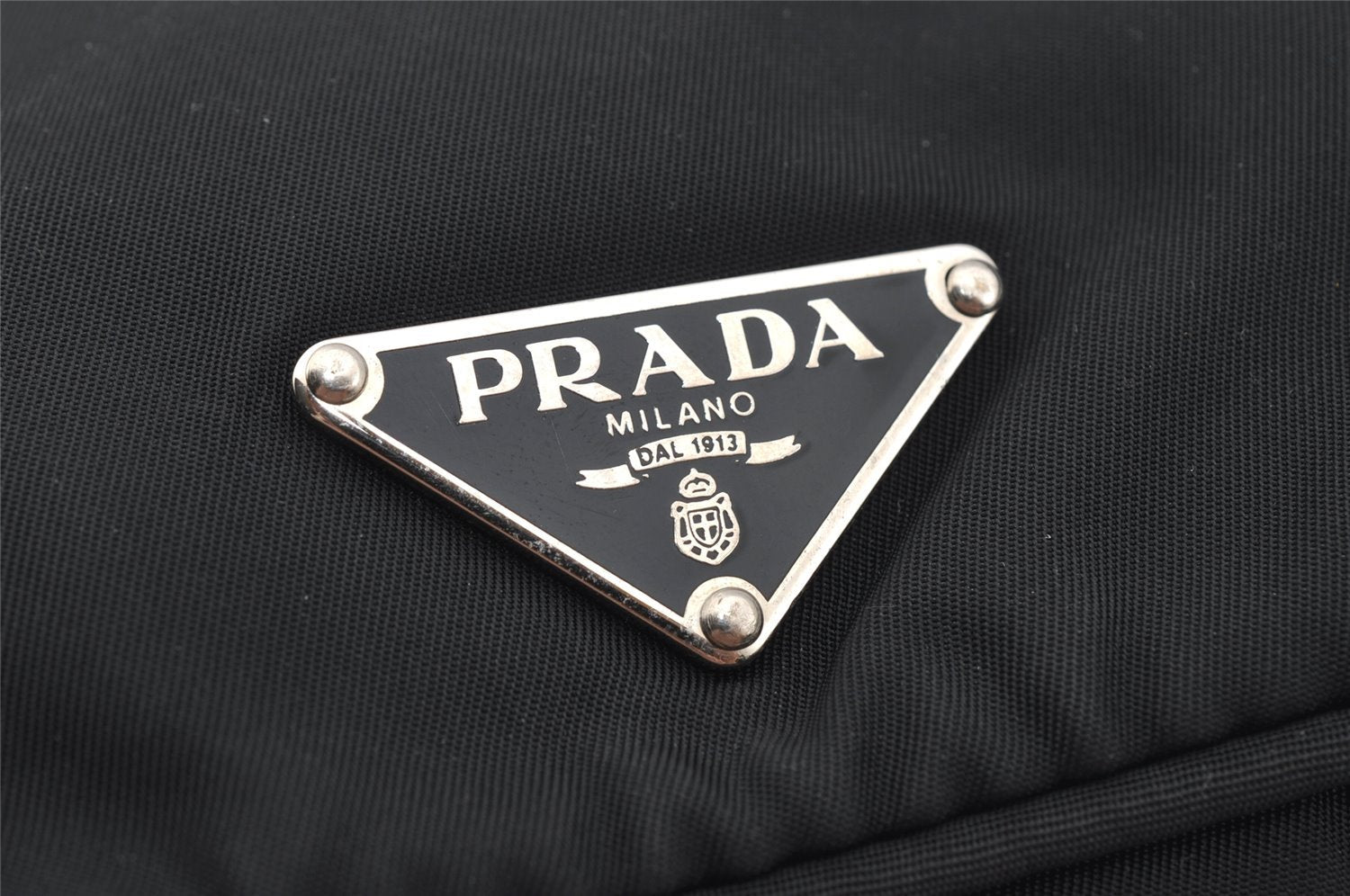 Authentic PRADA Vintage Nylon Tessuto Leather Hand Bag Pouch Purse Black 5750J