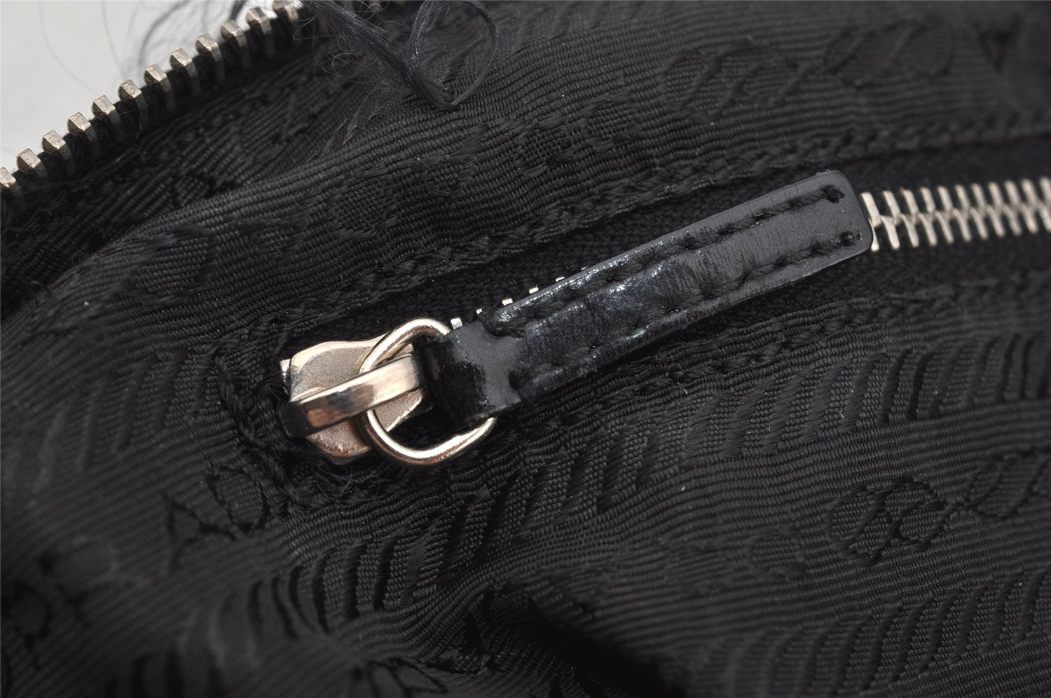 Authentic PRADA Vintage Nylon Tessuto Leather Hand Bag Pouch Purse Black 5750J